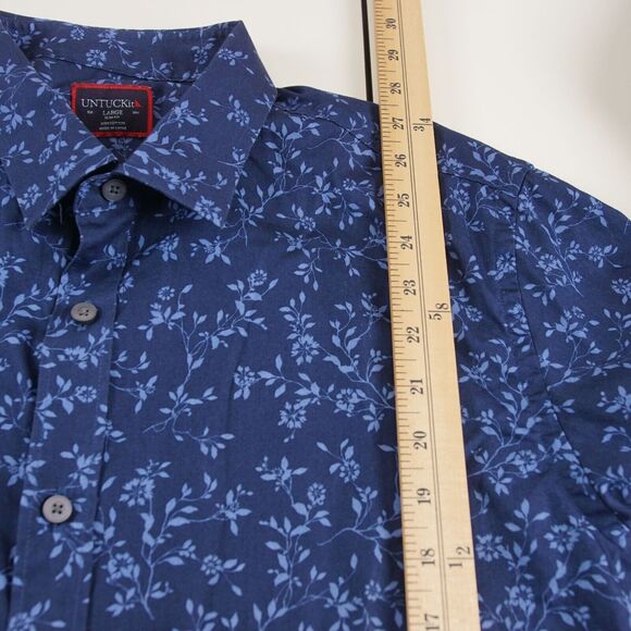 Untuckit Floral Print Blue Slim Fit Tinazzi Long Sleeuve Button Shirt Mens Sz L - Picture 4 of 8